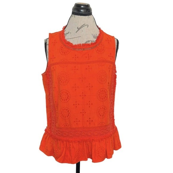 Crown & Ivy Blouse Crochet Ruffle Boho Frayed Rodeo Size PM Petite Medium - Picture 8 of 12